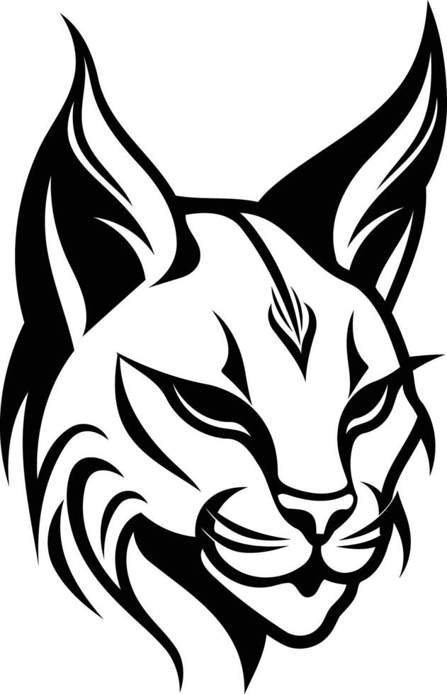 A bold, stylized black and white tattoo design of a lynx head vector