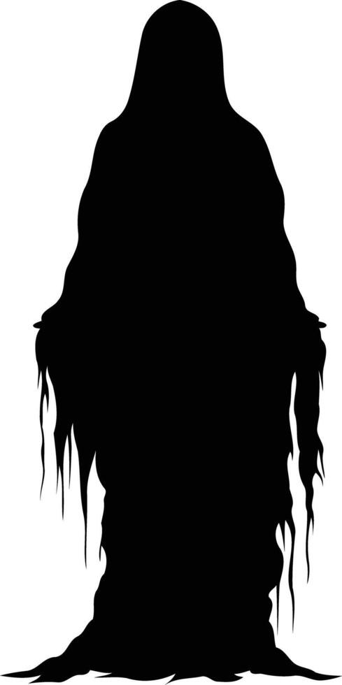 A spooky, full body silhouette of a figure shrouded in a long, flowing cloak, perfect for halloween or horror themed projects vector