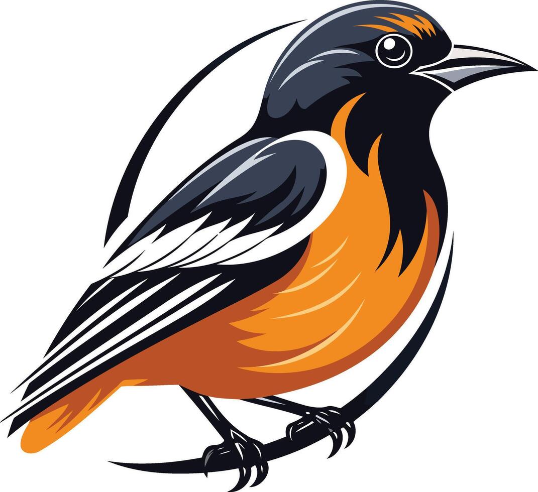 Bold, stylized illustration of an orange and black bird, perfect for logo design, branding, and nature themed projects vector