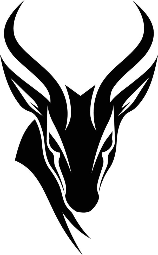 A bold and striking black and white illustration of an antelope head vector