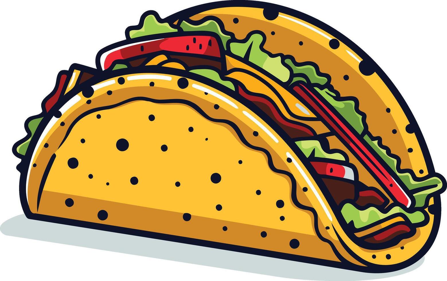 A delicious, cartoon-style taco with all the fixings vector
