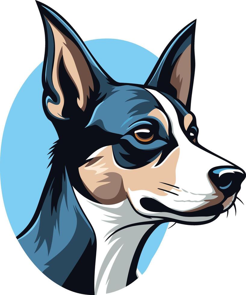 A charming cartoon illustration of a blue, white, and brown dog with big ears vector