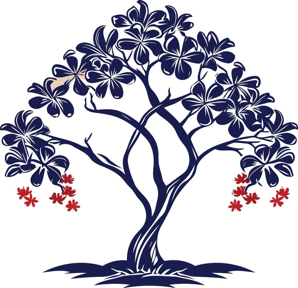 A stylized blue tree with red blossoms, perfect for representing growth, nature, and sustainability vector