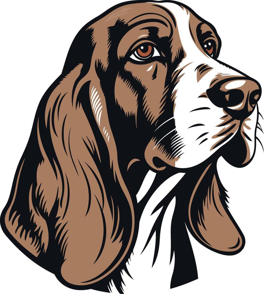 A charming and detailed illustration of a basset hound's head, perfect for pet-related designs, logos, and branding vector