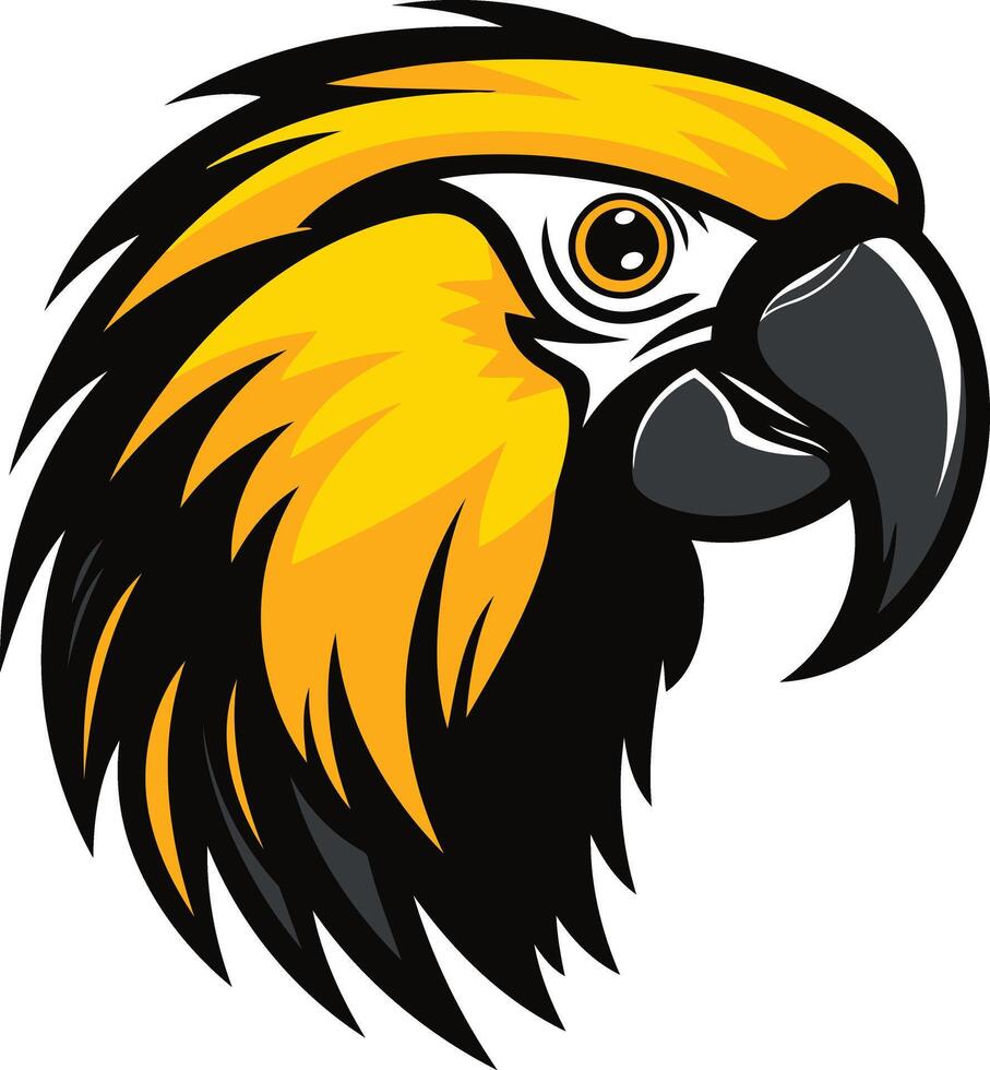 Bold and striking illustration of a yellow macaw head, perfect for branding, logos, and design projects seeking a powerful and vibrant animal image vector