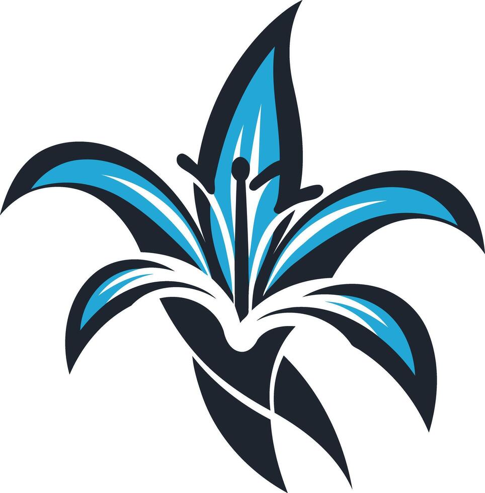 Stylized Blue Flower with Black Outline vector