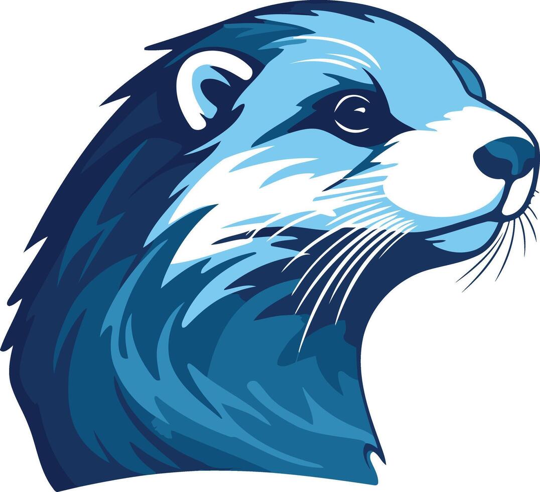 A bold, stylized illustration of a blue otter's head, perfect for branding or mascot design vector