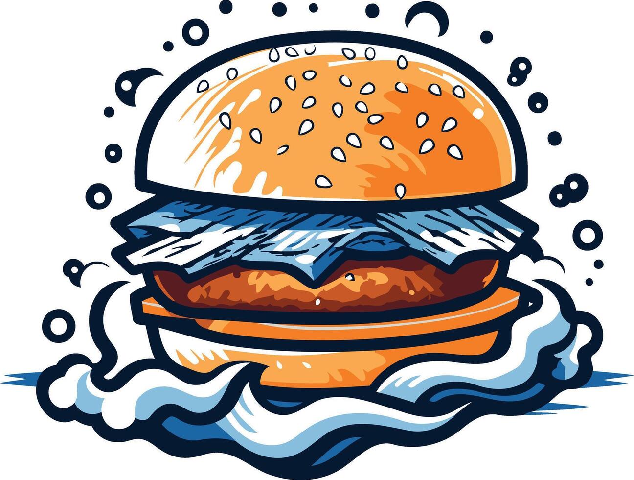 A Cartoon Burger With Wavy Lines Around it vector