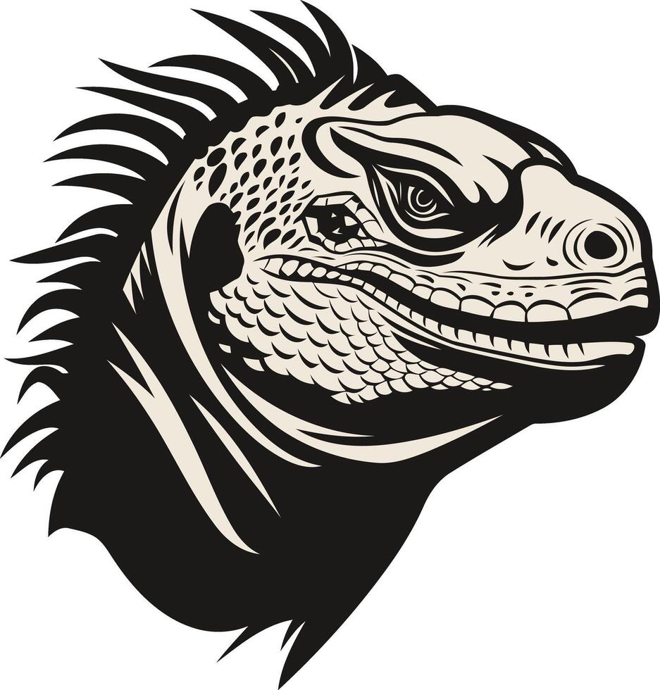 A fierce and detailed illustration of an iguana head, perfect for branding, tattoos, and graphic design projects vector