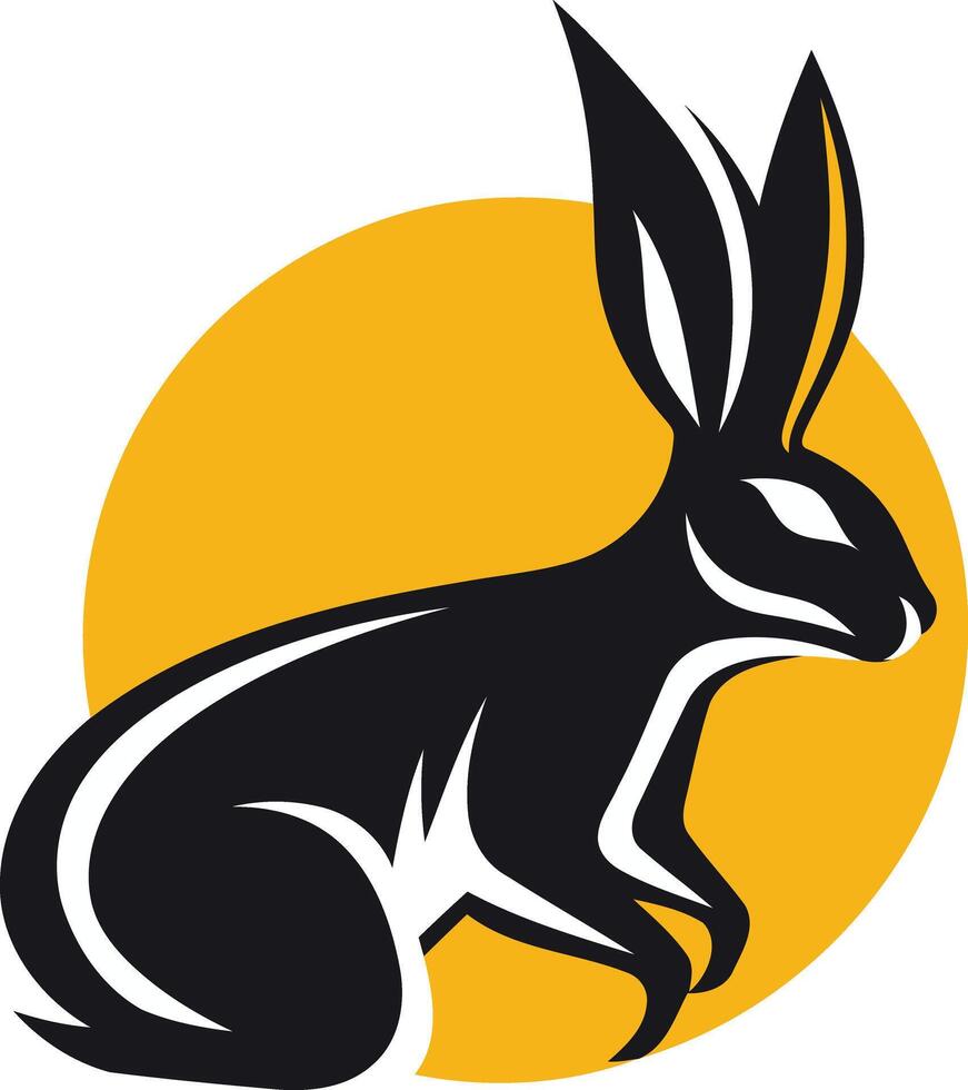 Black Rabbit Silhouette Against a Yellow Sun vector