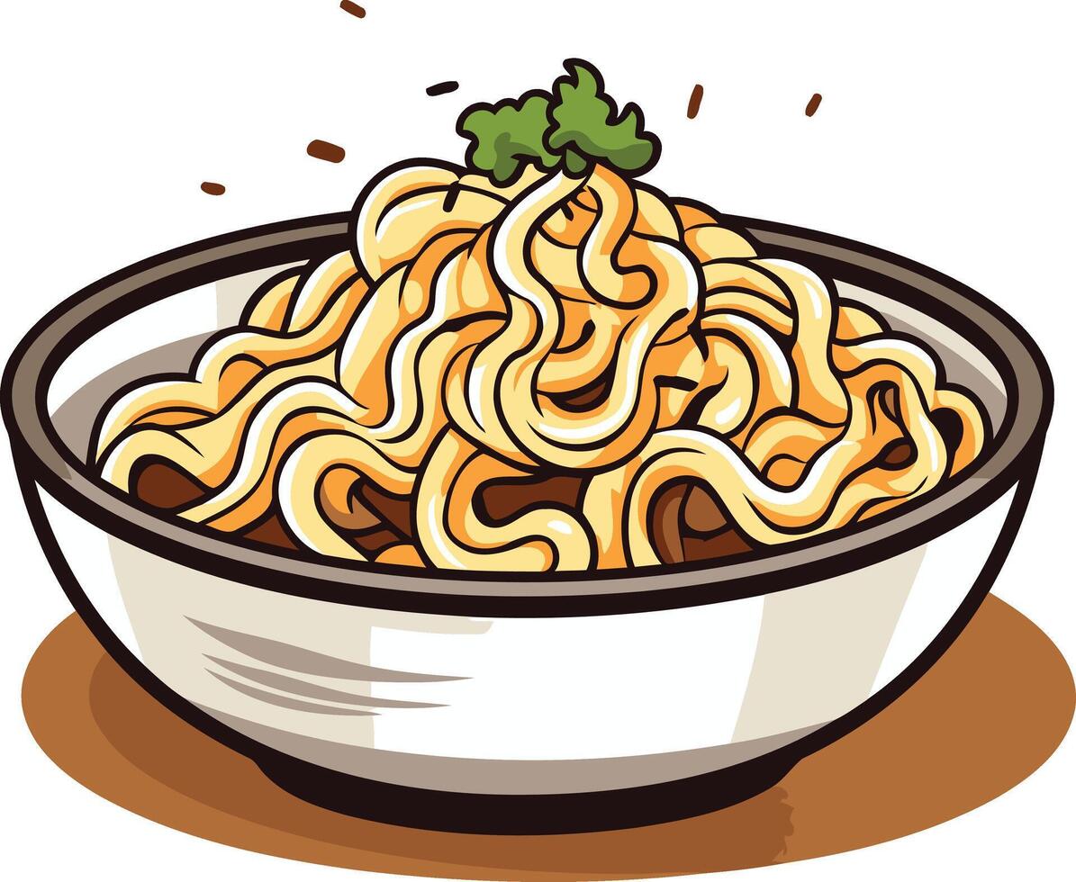 Bowl of Noodles with Garnish vector