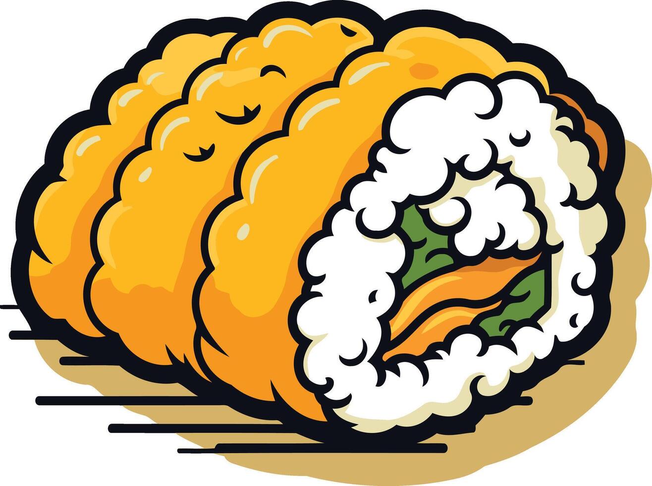 A cartoon illustration of a delicious looking deep fried sushi roll vector