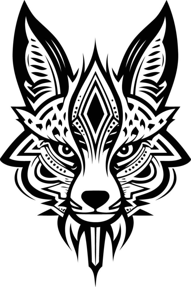 Intricate black and white fox head tattoo design with geometric patterns vector