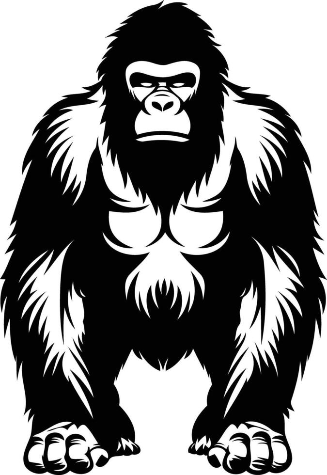 Powerful black and white silhouette of a gorilla, perfect for t shirt designs, posters, and branding vector