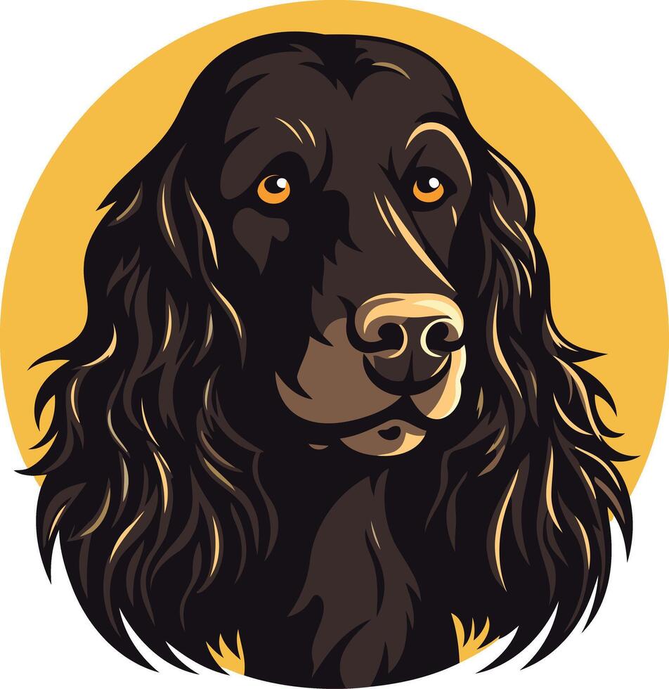 A striking illustration of a black cocker spaniel, featuring a detailed portrait with a warm background vector