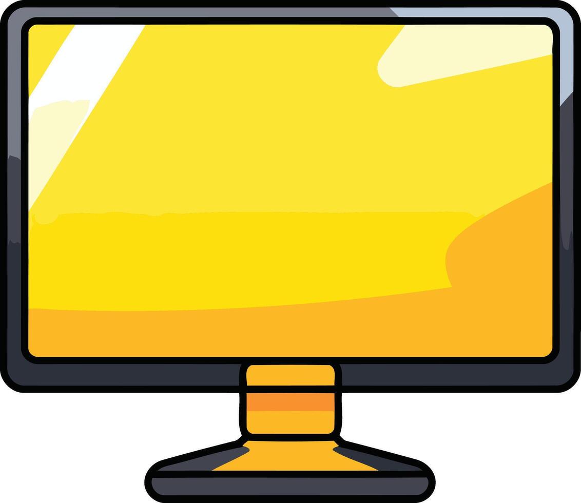 A simple, cartoon style illustration of a desktop monitor with a yellow screen vector