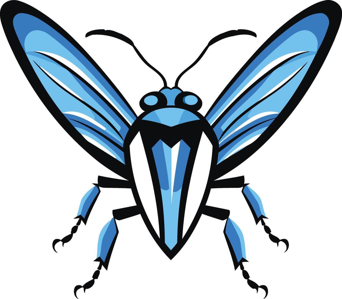 A stylized blue insect with spread wings, perfect for branding, logo design, or as a decorative element for nature themed projects vector