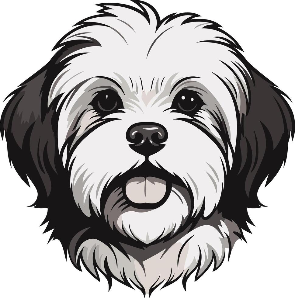 Adorable cartoon illustration of a fluffy, happy shih tzu dog with big eyes and a playful tongue sticking out vector