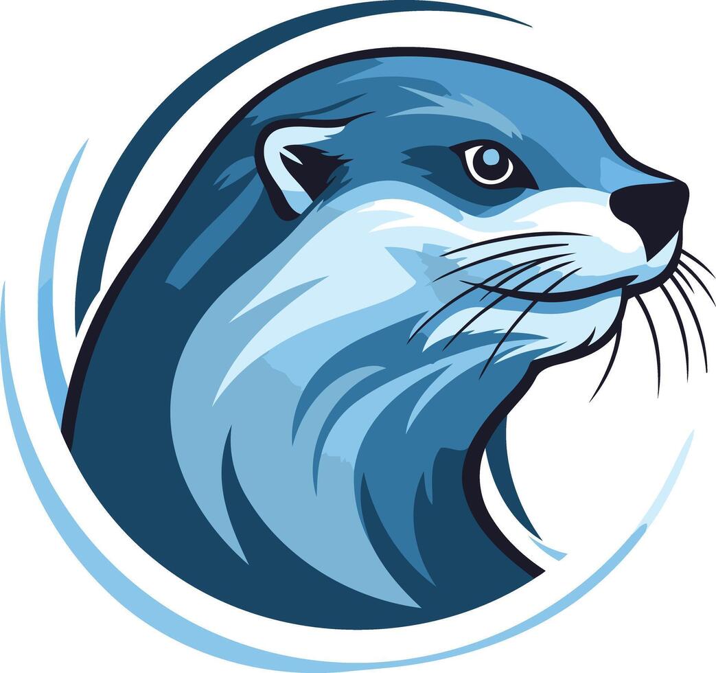 A striking, blue otter head in profile, framed by a circular design vector