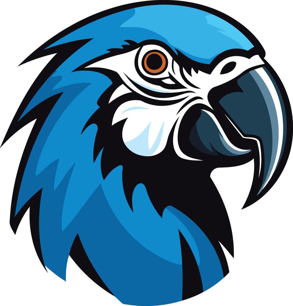 bold and vibrant blue macaw head illustration, perfect for logo design, mascot, or branding projects with a tropical theme vector