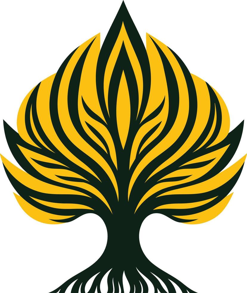 A stylized tree logo with intricate branching and deep roots, symbolizing growth, strength, and resilience vector