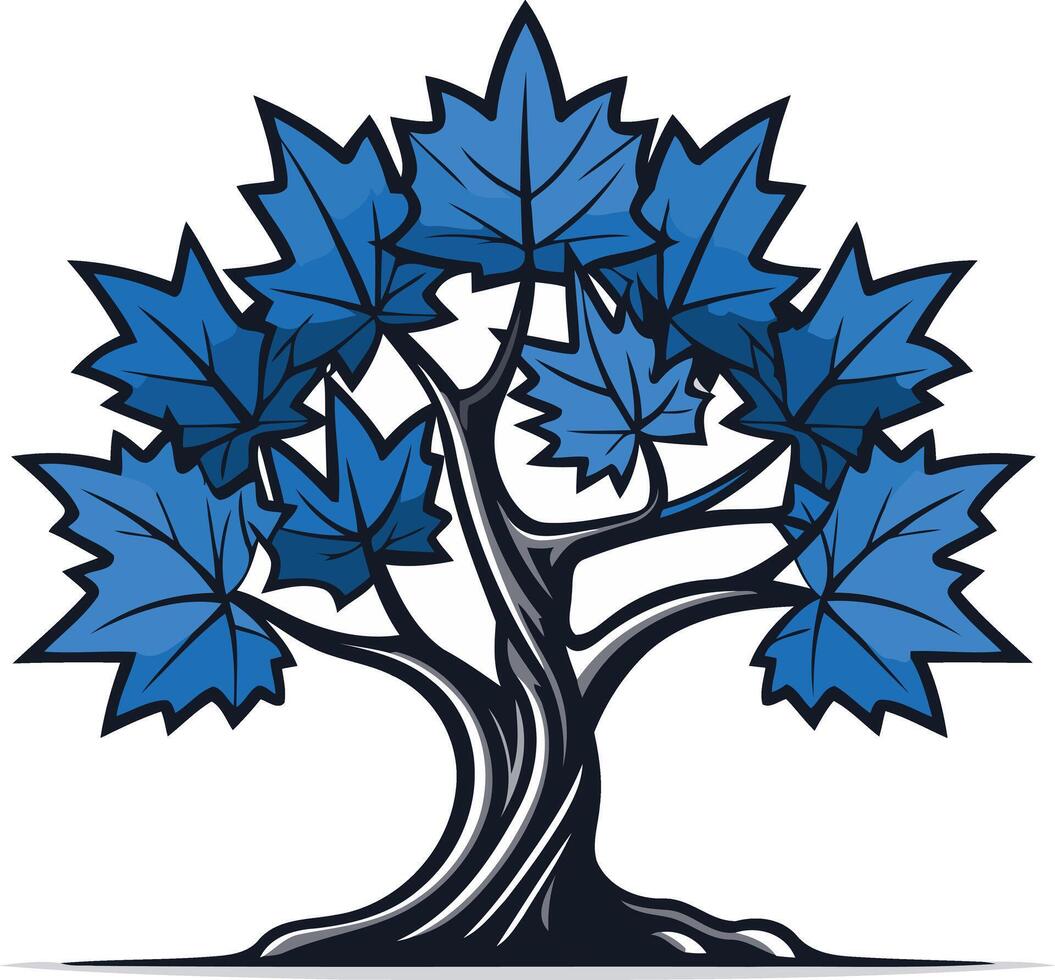 A stylized blue maple tree logo design, perfect for businesses focused on nature, growth, and community vector