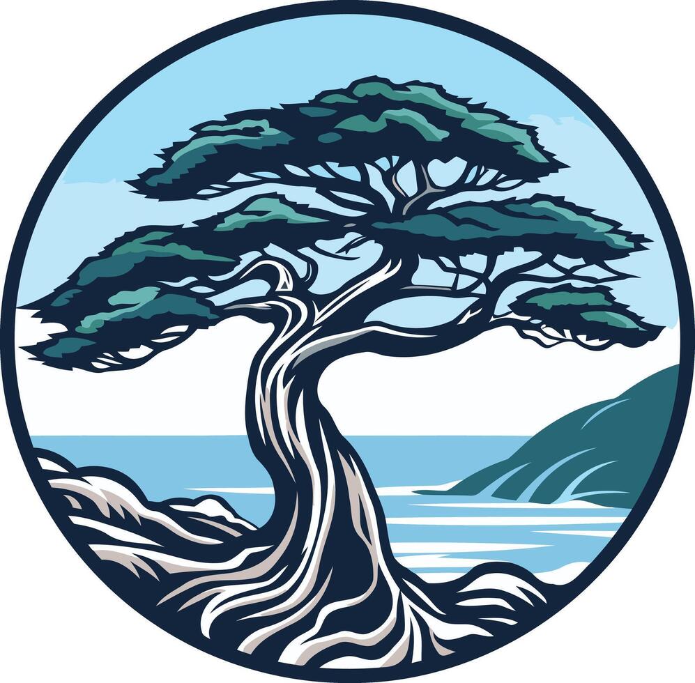 Cypress Tree by the Sea vector