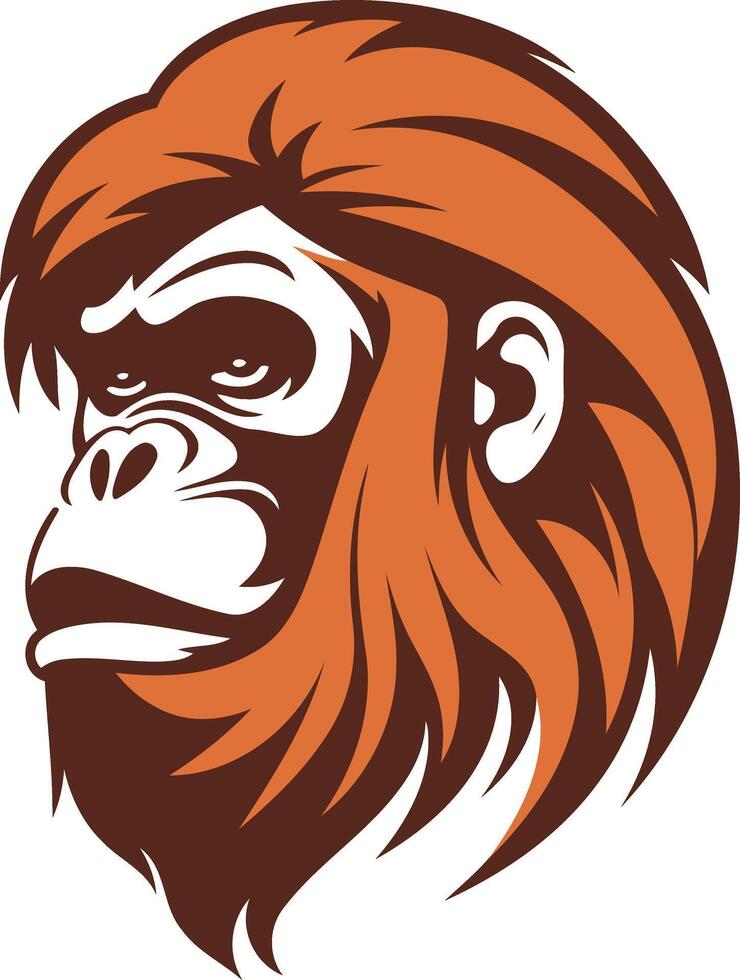 Orangutan Head, Stylized Portrait in Orange and Brown vector