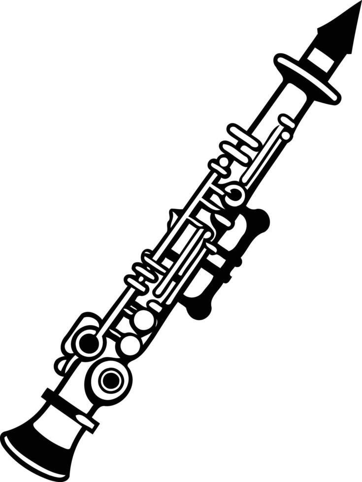 A simple black and white illustration of a clarinet, perfect for music related designs, posters, and website elements vector