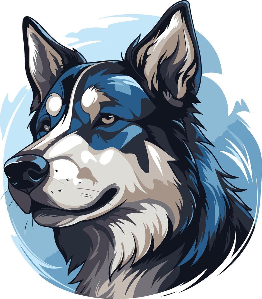 A stylized portrait of a siberian husky with piercing blue eyes vector