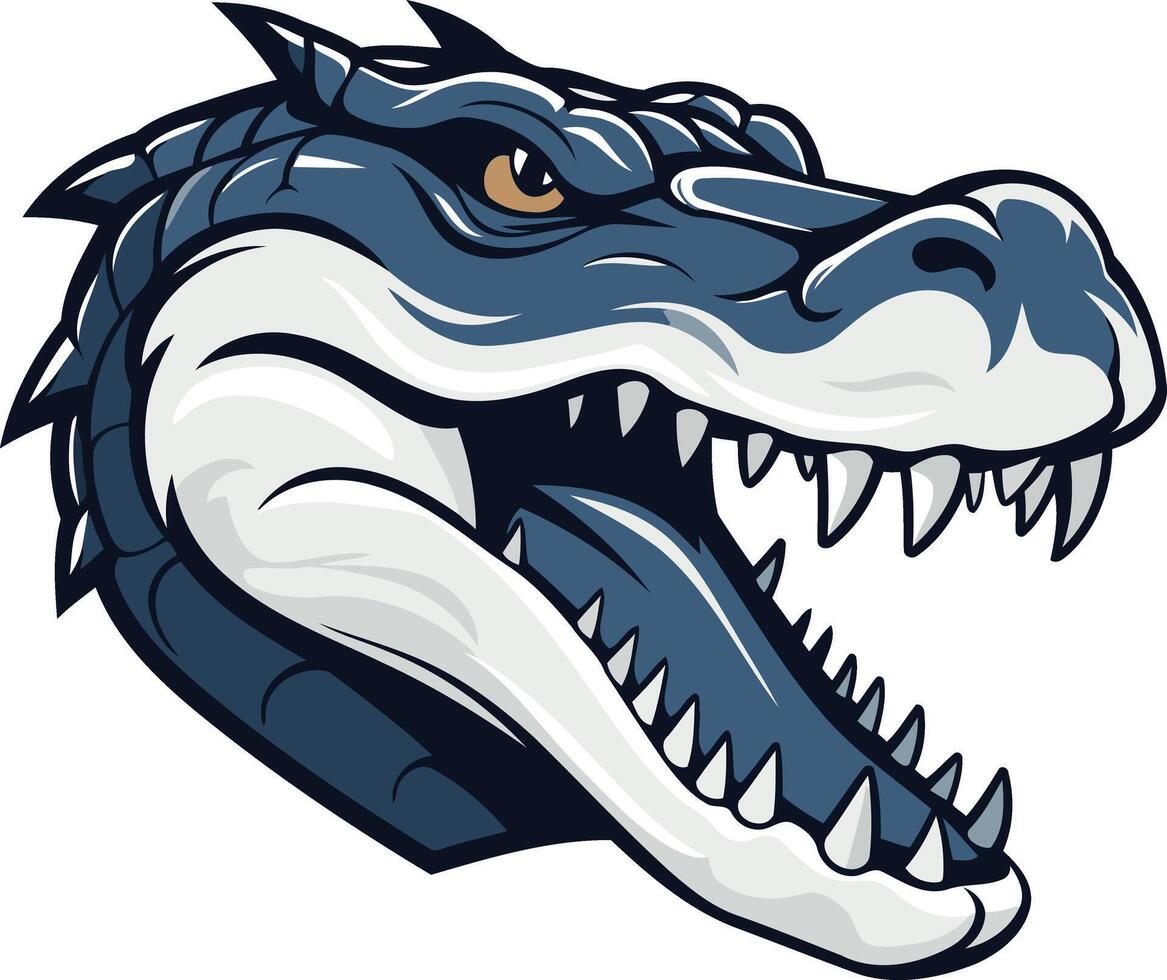 A fierce, cartoon-style alligator head mascot, perfect for a sports team logo or brand identity vector