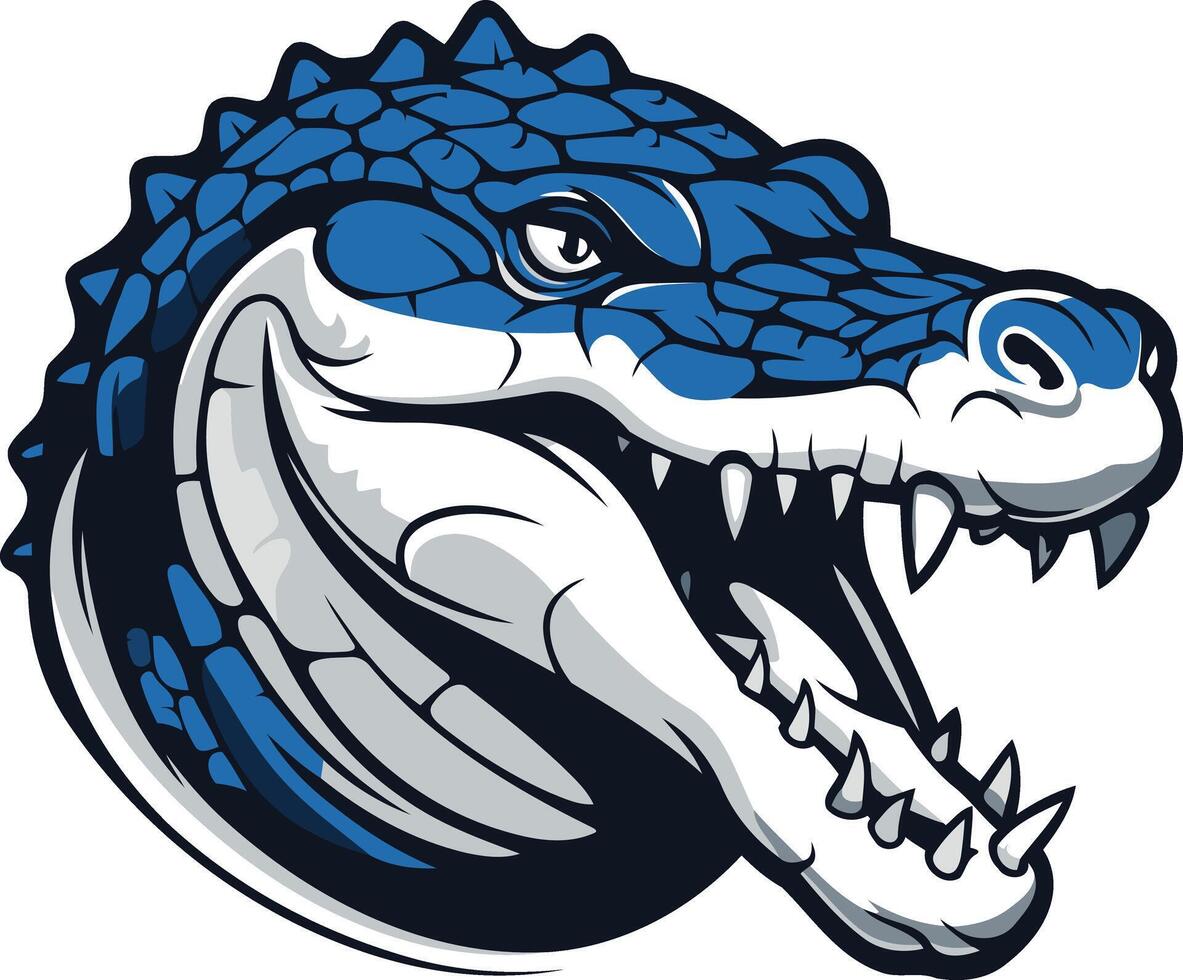 Powerful blue alligator mascot head logo, perfect for sports teams, businesses, and branding vector