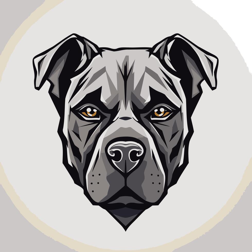 A fierce and captivating illustration of a pit bull's head, featuring sharp details and intense eyes vector