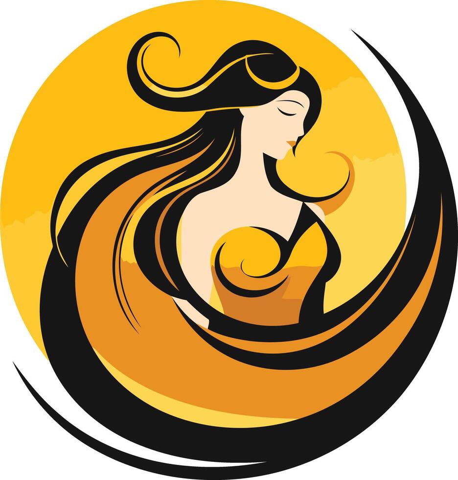 Woman with Long Flowing Hair in a Circle vector