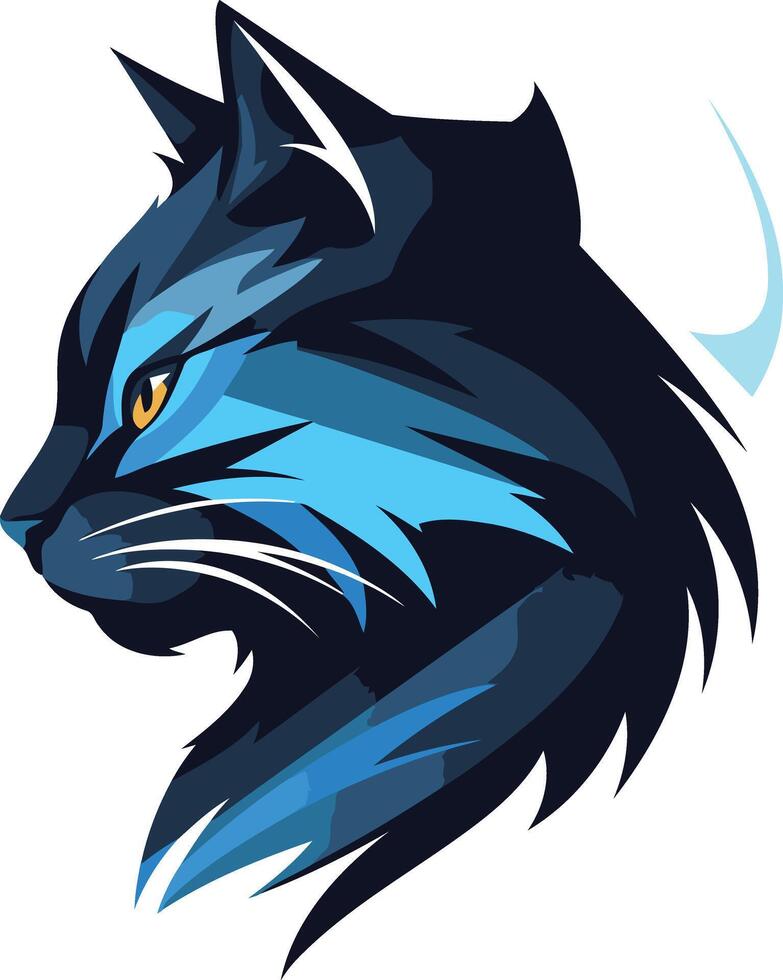 A stylized, fierce cat profile in blue and black, perfect for branding, logos, or gaming vector