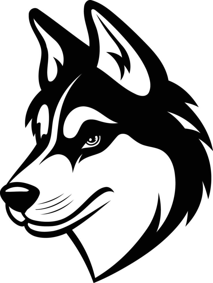 Black and white illustration of a husky dog head vector