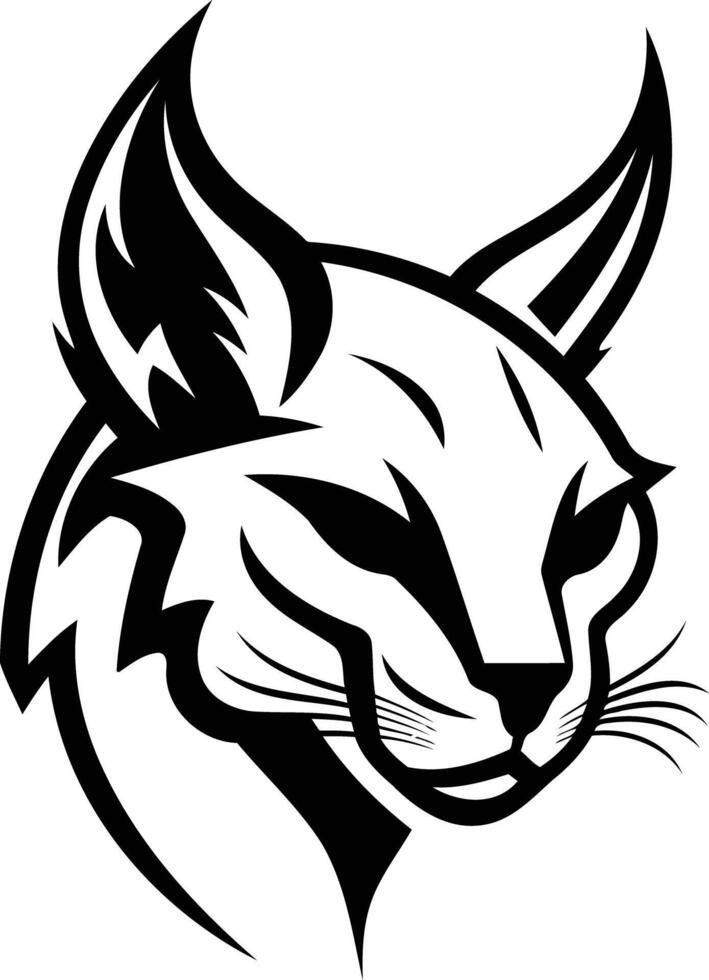 A fierce and stylized black and white illustration of a lynx head, perfect for tattoo designs, branding, and mascot concepts vector