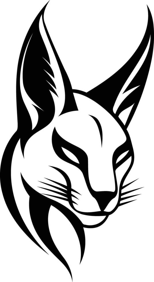 Black and white illustration of a wildcat's head, perfect for tattoo designs, logos, and more vector