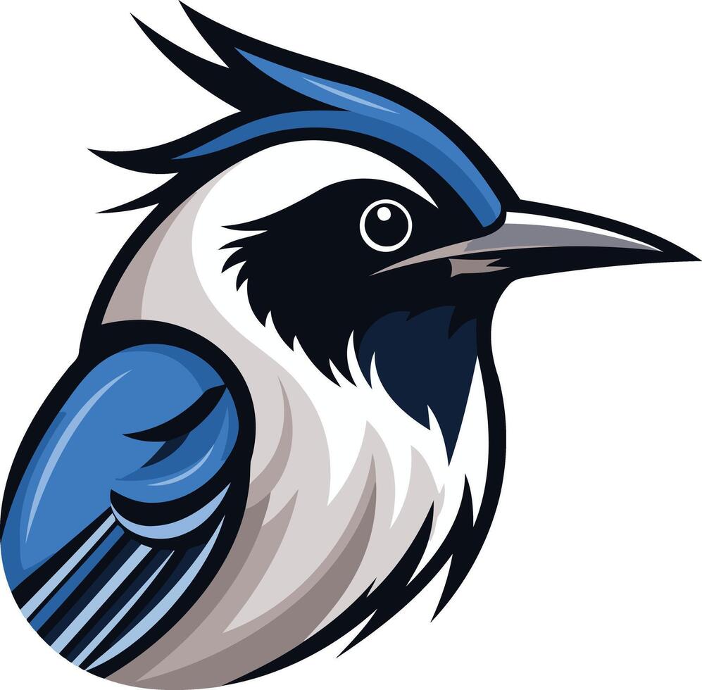 A vibrant and detailed illustration of a blue jay's head, perfect for branding, logos, and wildlife-themed designs vector