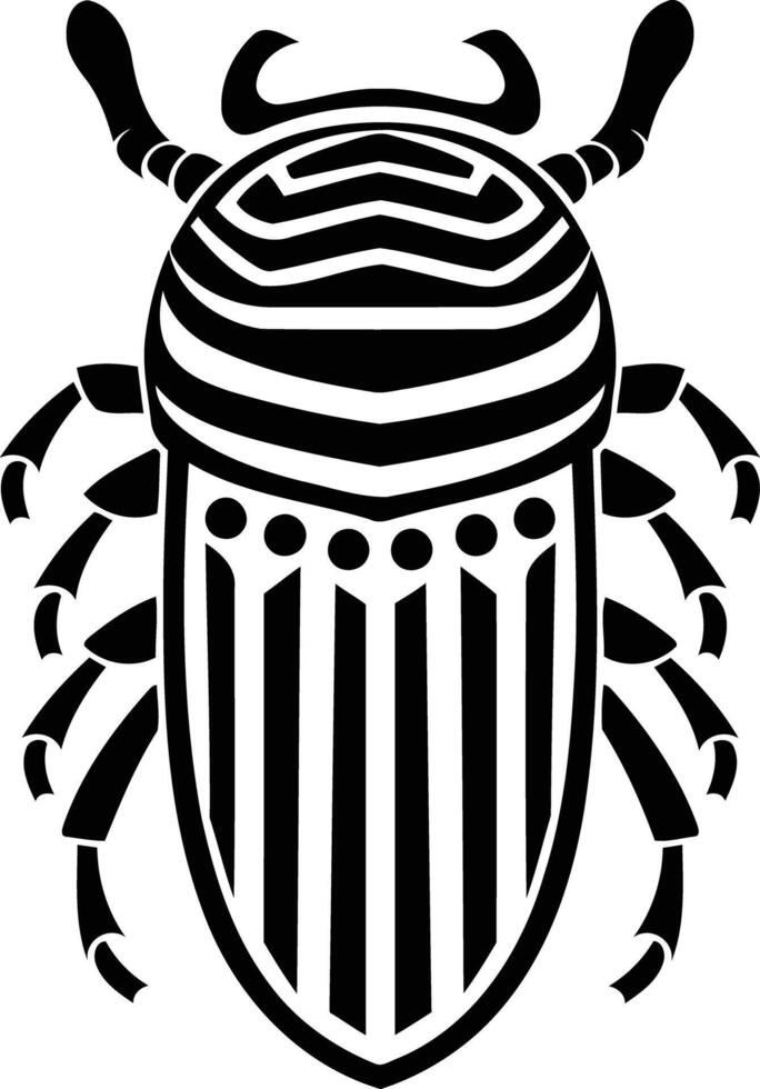 Bold, geometric black and white illustration of a beetle vector