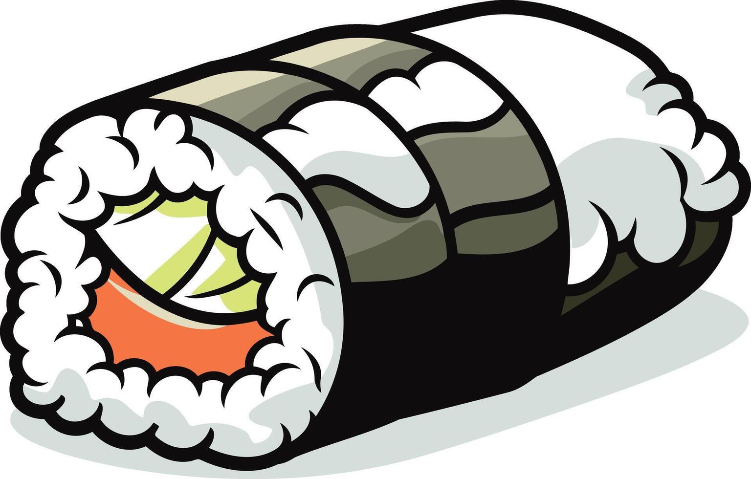 Cartoon illustration of a delicious looking sushi roll, perfect for menus, food blogs, and social media posts vector
