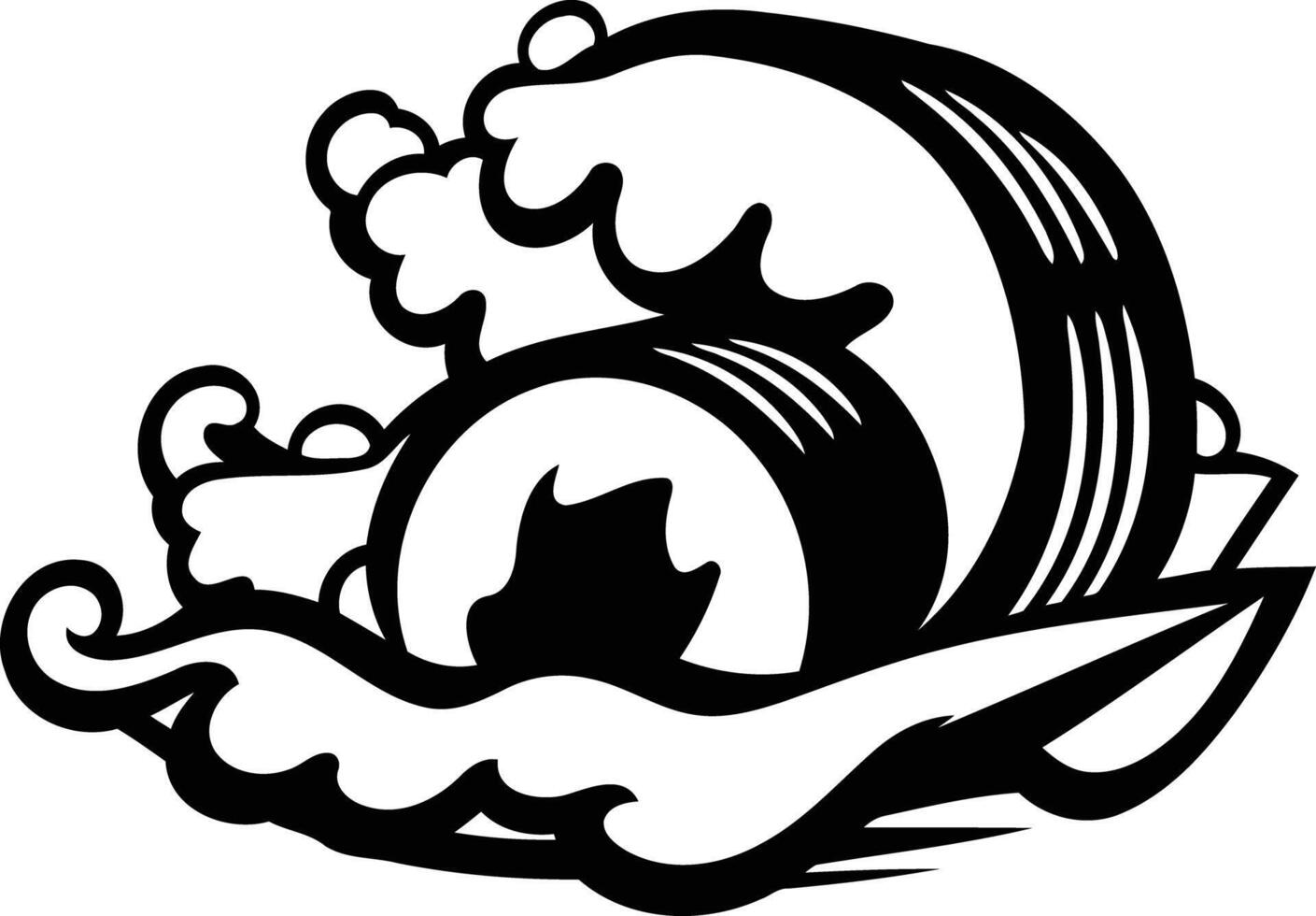 Stylized black and white illustration of a single eye peeking from a breaking wave vector