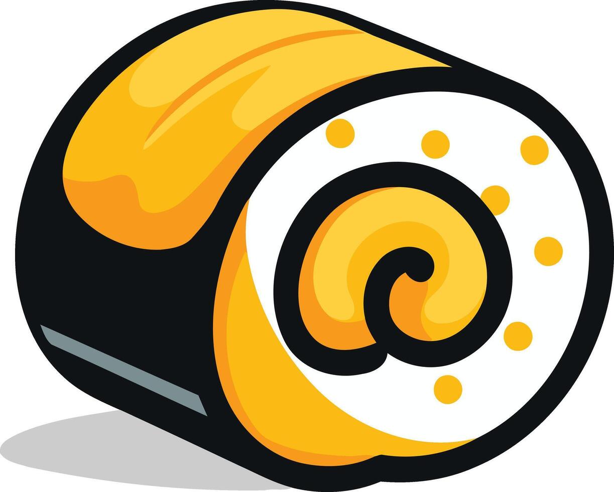 A cute, cartoon style illustration of a yellow sushi roll vector