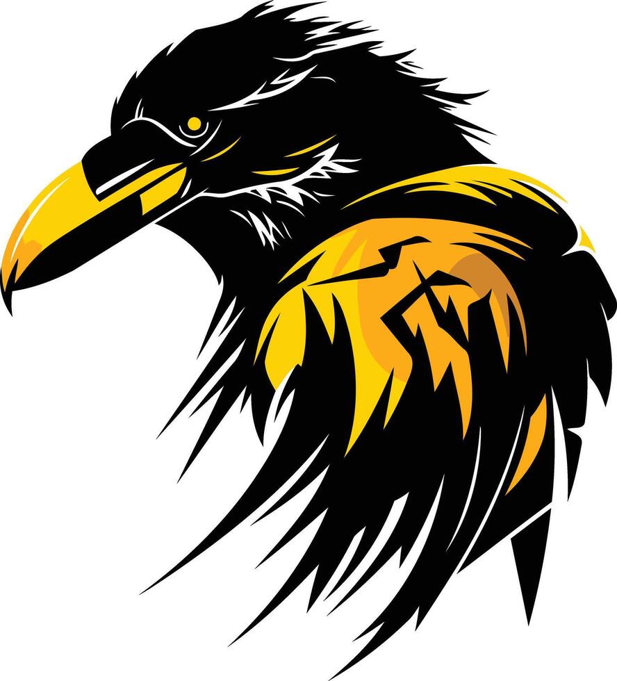 A striking black raven with yellow highlights, a powerful and symbolic image for branding, logos, and design projects vector