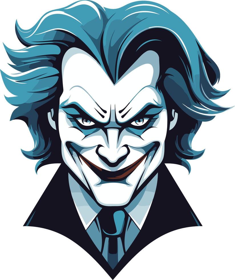 A menacing, stylized portrait of the joker, featuring a wide, unnerving grin and piercing eyes vector