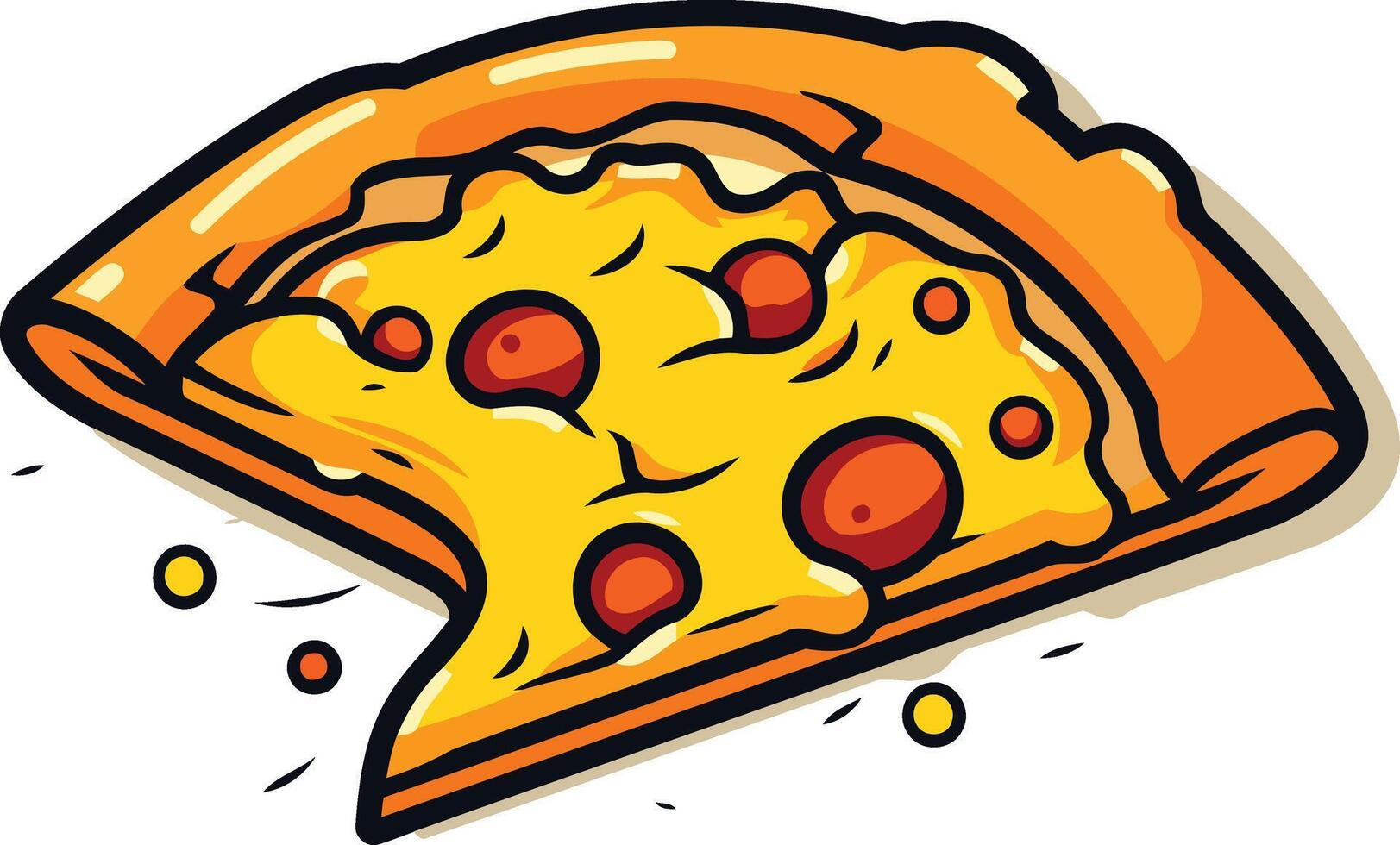 A cartoon style illustration of a single slice of pepperoni pizza with gooey cheese vector