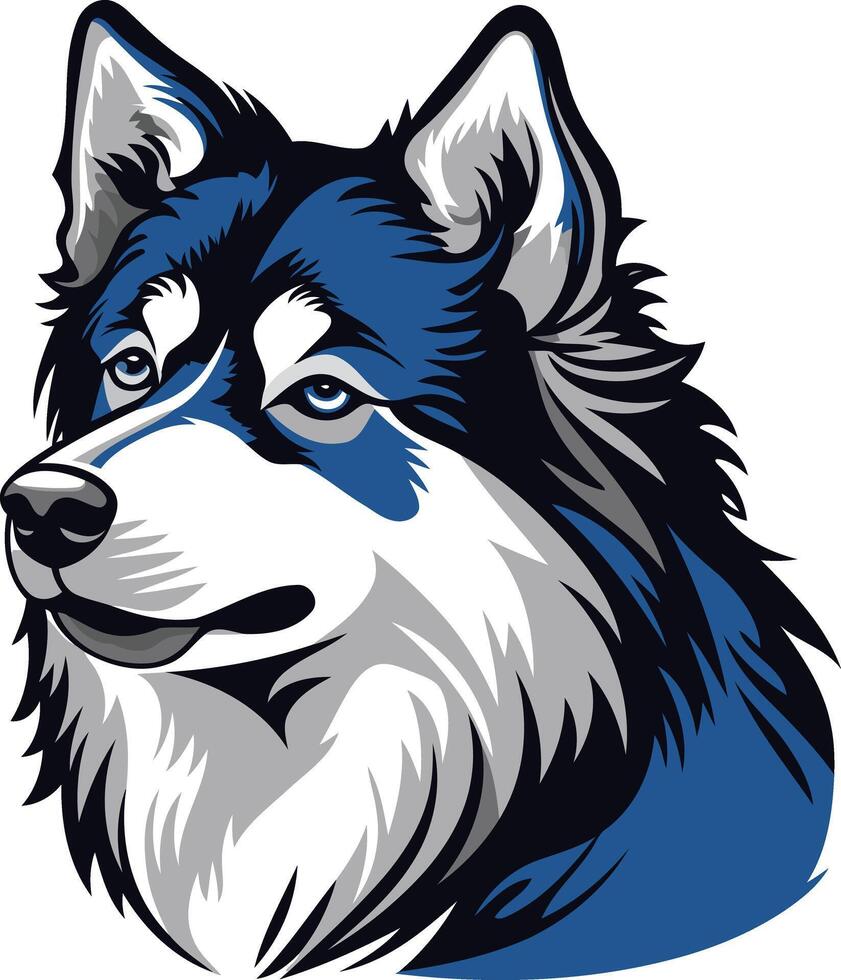 A detailed illustration of a siberian husky head, perfect for use as a logo, mascot, or design element for brands looking for a loyal, intelligent, and adventurous image vector