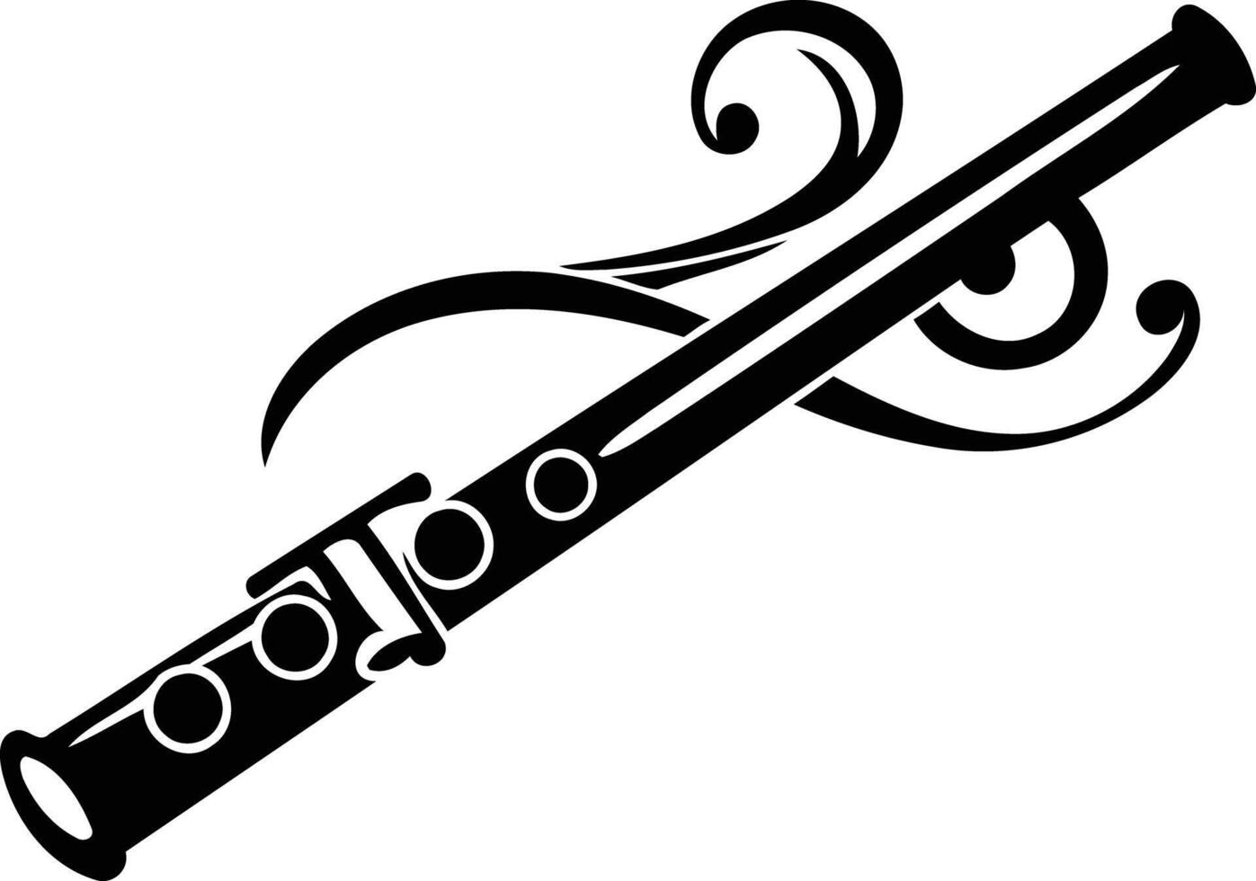 A simple yet elegant black and white illustration of a flute with a decorative flourish vector