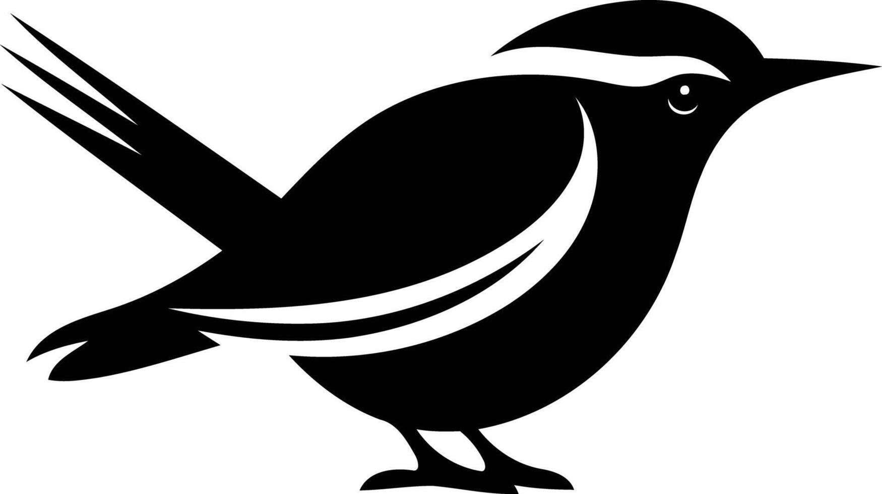 A simple, bold silhouette of a bird in black and white vector