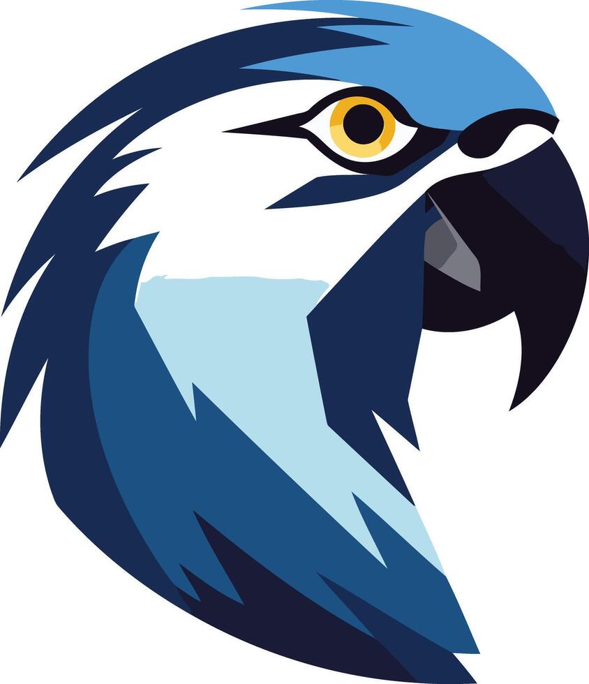 A vibrant, stylized illustration of a blue and white parrot's head, perfect for branding or design projects that need a touch of tropical flair vector
